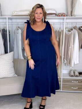 Eloquii Denim Dress with Tie Shoulder detail